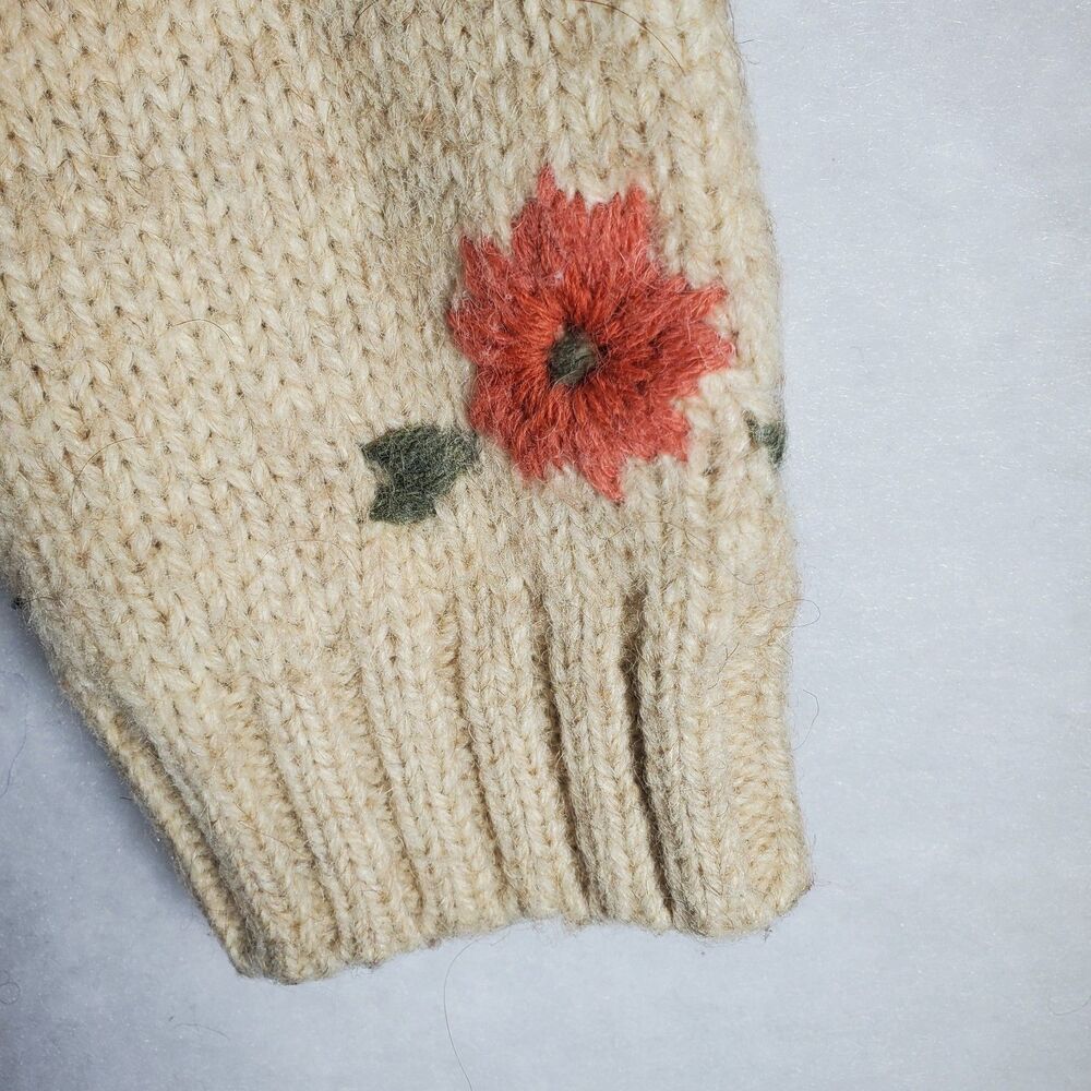 L Ann Taylor Denim Wool Blend Cardigan Sweater Collar Button Floral Embroidered - Picture 8 of 10